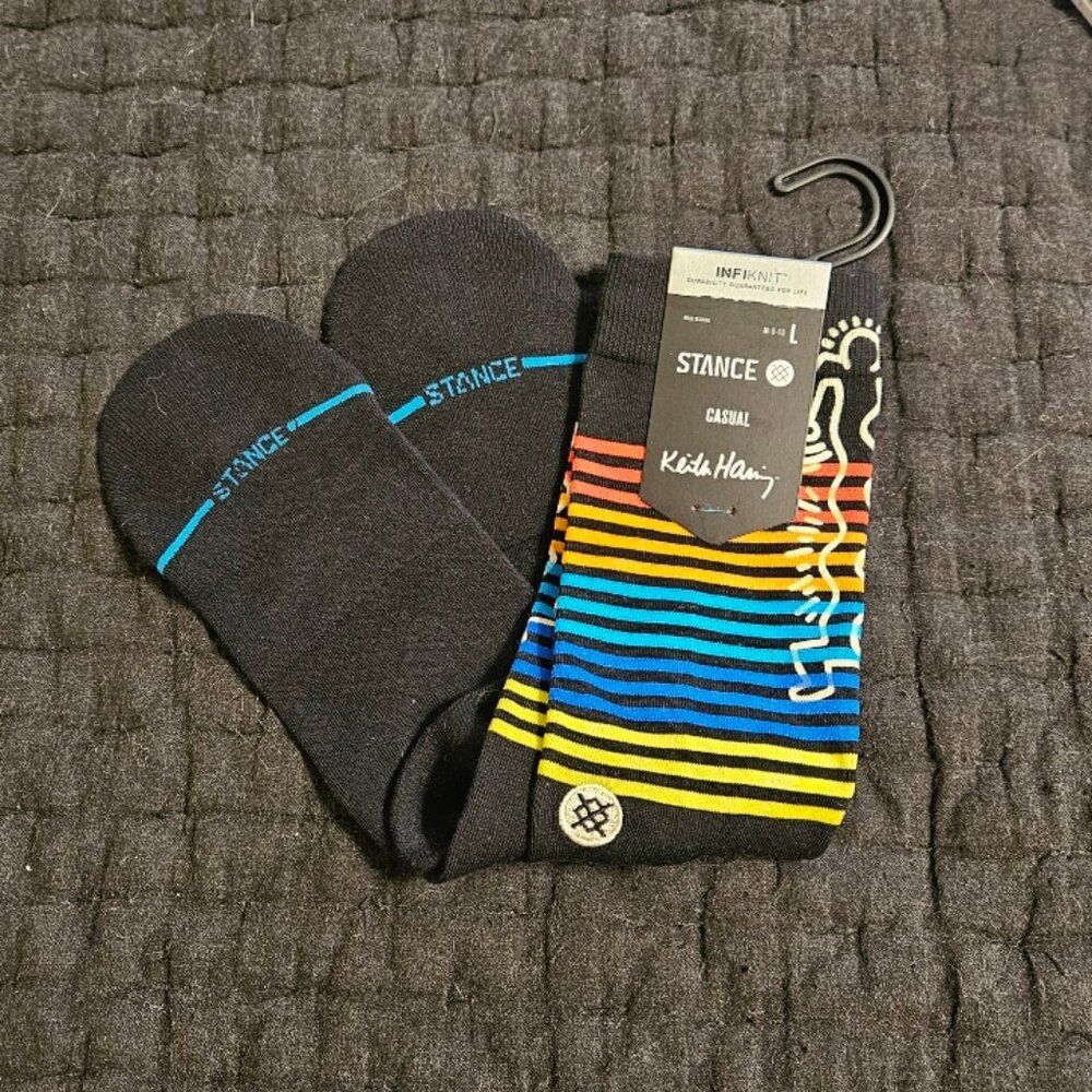 Stance new socks Keith Haring wiggles black rainbow stripe